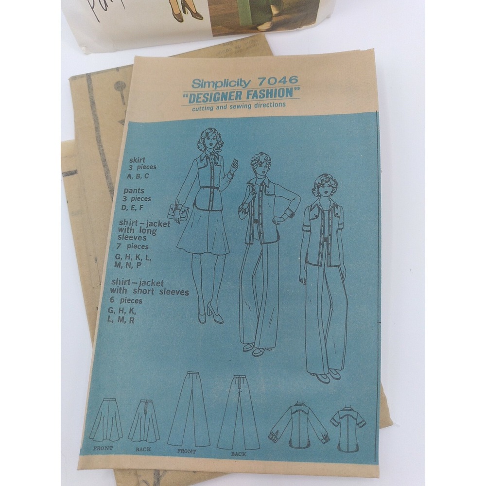 VTG 1975 SIMPLICITY Designer 7046 MS Shirt-Jacket Pants & Skirt PATTERN Size 12 - Picture 3 of 6